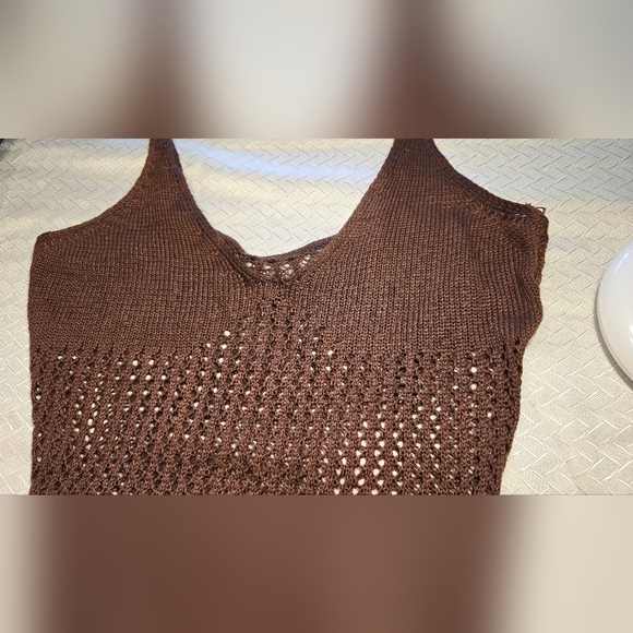 Brown Crochet Dress/swim Cover with Ruffle Hem. - Picture 9 of 10